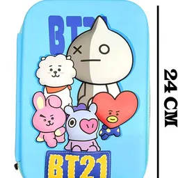 saputra 10Ps BTS Stationery Set for Kids BT-21 3D Embossed Pencil Pouch with Pen/Glitter Pen/Pencils/Cheating Pen/Key Chain/Badge Eraser/Scale Return Birthday Gift Set Art Canvas Pencil Box image 2