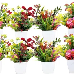 carnival Set of 8 multicolour plant living room office decoration&gifting(14cm,) Bonsai Artificial Plantwith Pot-picture-13