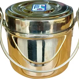 craft world Handmade Brass School And Office Hanger Tiffin Box,Height 3 Inch (400 ml,PCK 2) 2 Containers Lunch Box image 4