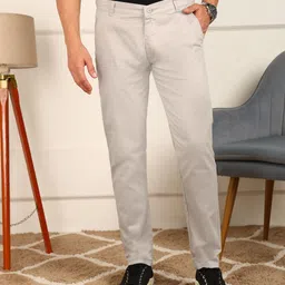 fubar Men Slim Fit Grey Cotton Blend Trousers-picture-11