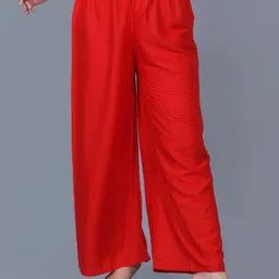 apqrs Women Flared Red Viscose Rayon Trousers image 1