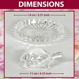 karma kreation Crystal Glass Turtle with Water Bowl for Vastu & Feng Shui | Decorative Showpiece - 3 cm image 2