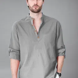 lenia Men Solid Cotton Blend A-line Kurta image 4