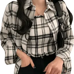rk interprises Casual Regular Sleeves Checkered Women White Top-picture-21