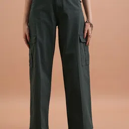 tokyo talkies Women Flared Green Cotton Blend Trousers image 3