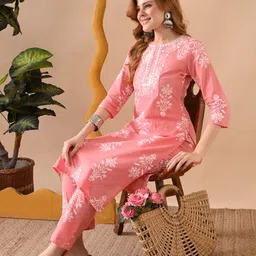 kjfab Women Pure Cotton Kurta Pant Set image 3