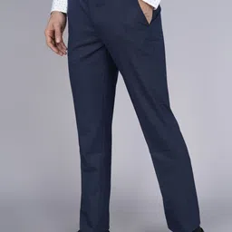 louis philippe Men Slim Fit Dark Blue Polycotton Trousers image 3