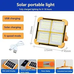 seavokes LED Solar Portable Emergency Work Light | Rechargeable Solar Flood Light USB 5 hrs Flood Lamp Emergency Light image 4