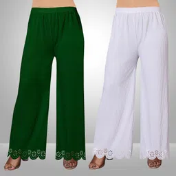 kiran impex Pack of 2 Women Straight Fit Multicolor Lycra Blend Trousers image 1