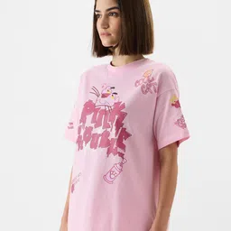 the souled store Women Printed, Typography Round Neck Cotton Blend Pink T-Shirt image 3