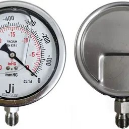 "ji" japsin instrumentation Economical Vacuum Gauge, 4" Dial, -760 mmHg to 0, Bottom Entry, SS Body Dial Indicator image 2