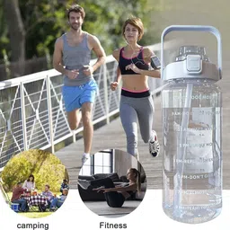 hapani store Belt Straw Transparent Motivational Water Bottles with Time Marker Leak proof 2000 ml Water Bottle image 5