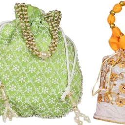 Women Green, Yellow Potli-image-59