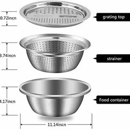 mooues 3-in-1 Stainless Steel Grater, Drain Basket & Vegetable Cutter Set (26cm) Strainer image 2