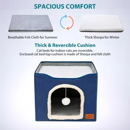 qpets Cat Beds for Large Cats Foldable Cat House with Scratch Pad L Pet Bed image 5