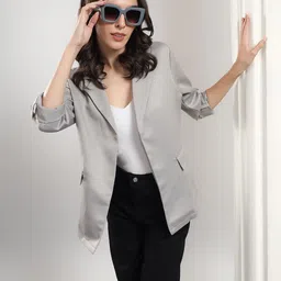 kotty Women Solid Mandarin Casual Blazer image 1