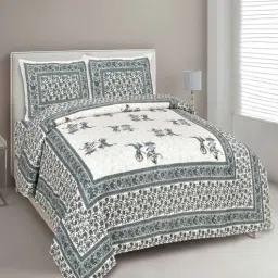 Grey Floral 144 TC Cotton King Bedsheet and 2 Pillow Cover by UniqChoice-picture-19