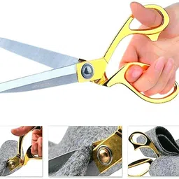 zm store BRIGHTG SCISSOR 8.5" TAILORING SCISSORS , STAINLESS STEEL , GOLD-PLATED WITH BRASS HANDLE. Scissors (Set of 1, GOLDEN) Scissors Scissors image 2