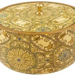 woodenstores Wooden Handcrafted Floral Print Resin Design Casserole Round Shape box Serve Casserole image 1