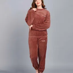 trendingfshion Women Night Suit Set Red Self Design image 1