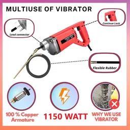 ranpra CONCERETE VIBRATOR MACHINE WITH 1.5 M LEAD HEAVY DUTY WITH SAFETY GLOVES 680WATT Pistol Grip Drill image 3