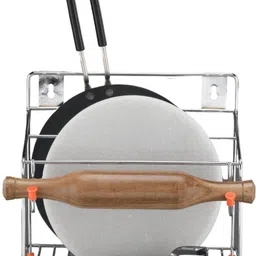 shelfmart Utensil Kitchen Rack Stainless Steel 3-in-1 Chakla Belan Tawa Stand for Kitchen Storage Steel image 2