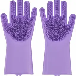 Magic Silicone Gloves with Wash Scrubber, Reusable Brush Heat Resistant Gloves Kitchen Tool for Bathroom Cleaning, Dish Washing, Washing Car, Pet Hair Care,carpet cleaner - 1 Pair (multicolour Wet and Dry Glove Set Wet and Dry Glove-image-6