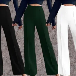 parona Women Regular Fit Black, Green, White Polyester Trousers-picture-34