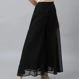 evaracreation Women Loose Fit Black Georgette Trousers-picture-19