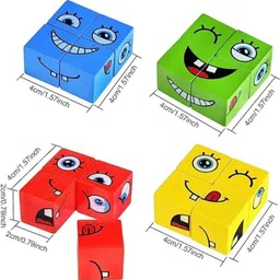 gezeno Emoji Cube Face Matching Rubik Cube Game Wooden Toy With 16 Cubes 72 Cards image 3