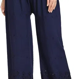 Women Relaxed Blue Viscose Rayon Trousers-image-13