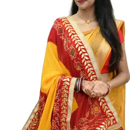 ranisatiya creation Poly Georgette Printed Red, Yellow Women Dupatta image 2