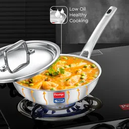 prestige Tri Ply Splendid|Low Oil Cooking|Even Heat Distribution|Induction Compatible Fry Pan 24 cm diameter with Lid 1.7 L capacity image 4