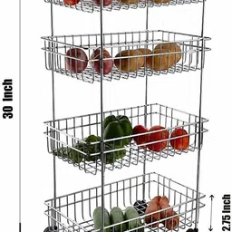 glorex Stainless Steel 4 Layer Onion Potato Stand for Kitchen Fruit Vegetable Stand Stainless Steel Kitchen Trolley image 2