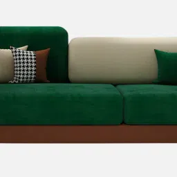 casacraft from pepperfry Montez Velvet 3 Seater Sofa in Green & Beige Colour image 5
