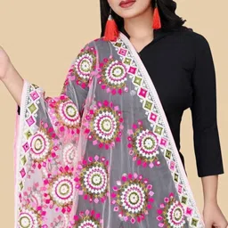 dharmee Net Embroidered Multicolor Women Dupatta image 5