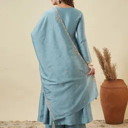 colors of earth Women Silk Blend Kurta Pant Dupatta Set image 2