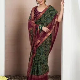 samah Printed, Embellished Bandhani Chiffon, Georgette Saree image 5