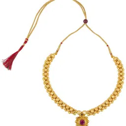 Traditional Wedding Maharashtrian Kolhapuri Thushi ( Choker ) Necklace Set Jewellery for Women and Girls Pearl, Cubic Zirconia Gold-plated Plated Copper Necklace-image-11