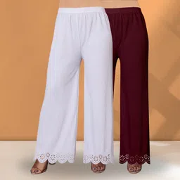 ecoundies Pack of 2 Women Straight Fit Multicolor Lycra Blend Trousers-picture-10