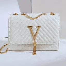 White Women Sling Bag Women's Stylish Bag White Clutch Purses and Handbags with Chain Shoulder Strap-image-2