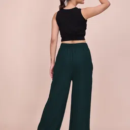 tannu fashion Women Relaxed Dark Green Lycra Blend Trousers image 2