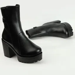 franino paris Sylish Buckle Ankle Boots Zipper Block High Heels Faux Boots for Womens & Girls Boots For Women image 4