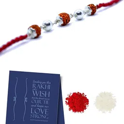 devu parbat enterprise Rudraksh SD32K Silver, Mauli Thread Rakhi, Greeting Card, Chawal Roli Pack Set-picture-23