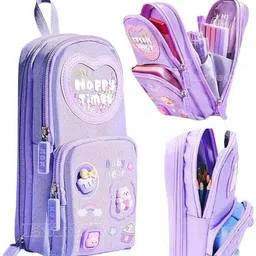 viranchilal 6 Layer, 3 Compartments, Large Capacity, Cute Pencil Case for Girls Art Artificial Leather Pencil Box image 1