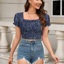 london belly Casual Puff Sleeves Solid Women Blue, Black Top-picture-15