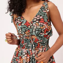 dressberry Coachella Hippie Cinched Waist Smocked Cut-Outs A-Line Mini Dress image 3