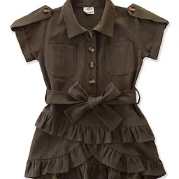 StyleCast Green Girls Shirt Collar Fit & Flare Tie-Ups Shirt Mini Dress-picture-36