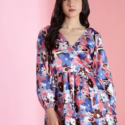 Stylecast X Kotty Floral Printed V-Neck Satin Mini Wrap Dress-picture-56