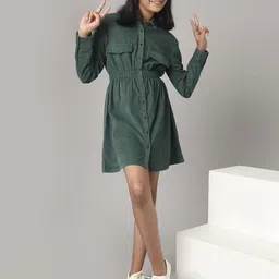 UNDER FOURTEEN ONLY Girls Shirt Collar Cotton Shirt Mini Dress-picture-31